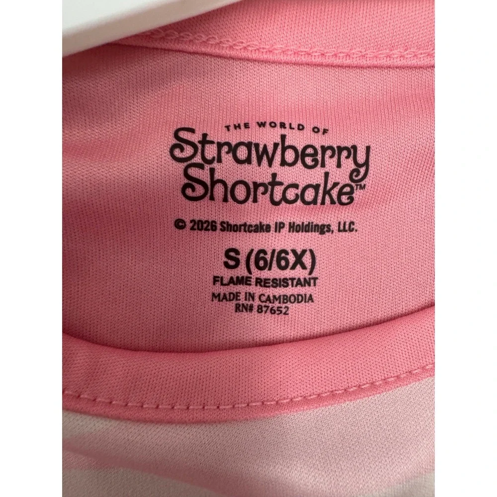 Strawberry Shortcake Girls Pink Striped Ruffle Nightgown Sleep Dress S 6/6X NEW